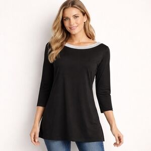 Sympli Tunic Underline Boat Neck 3/4 Sleeve Colour Black Size 10